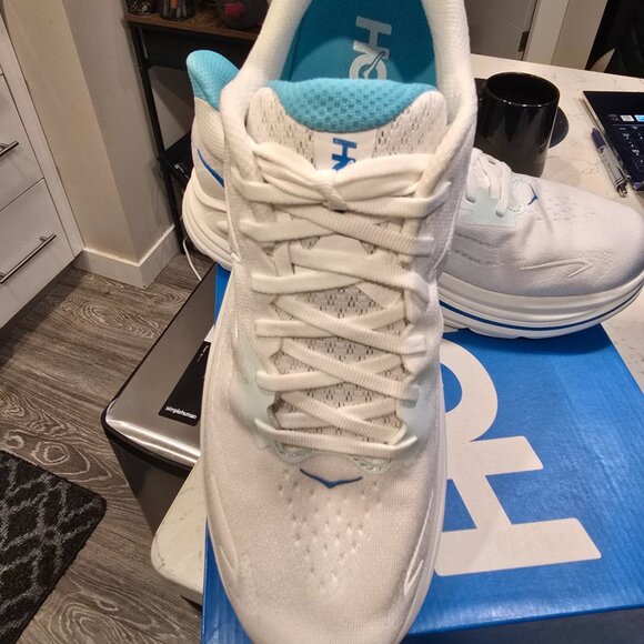 Hoka One Mens Clifton 10 Road Running Shoes - white / skyward blue Men's SZ 10.5 - Picture 2 of 16